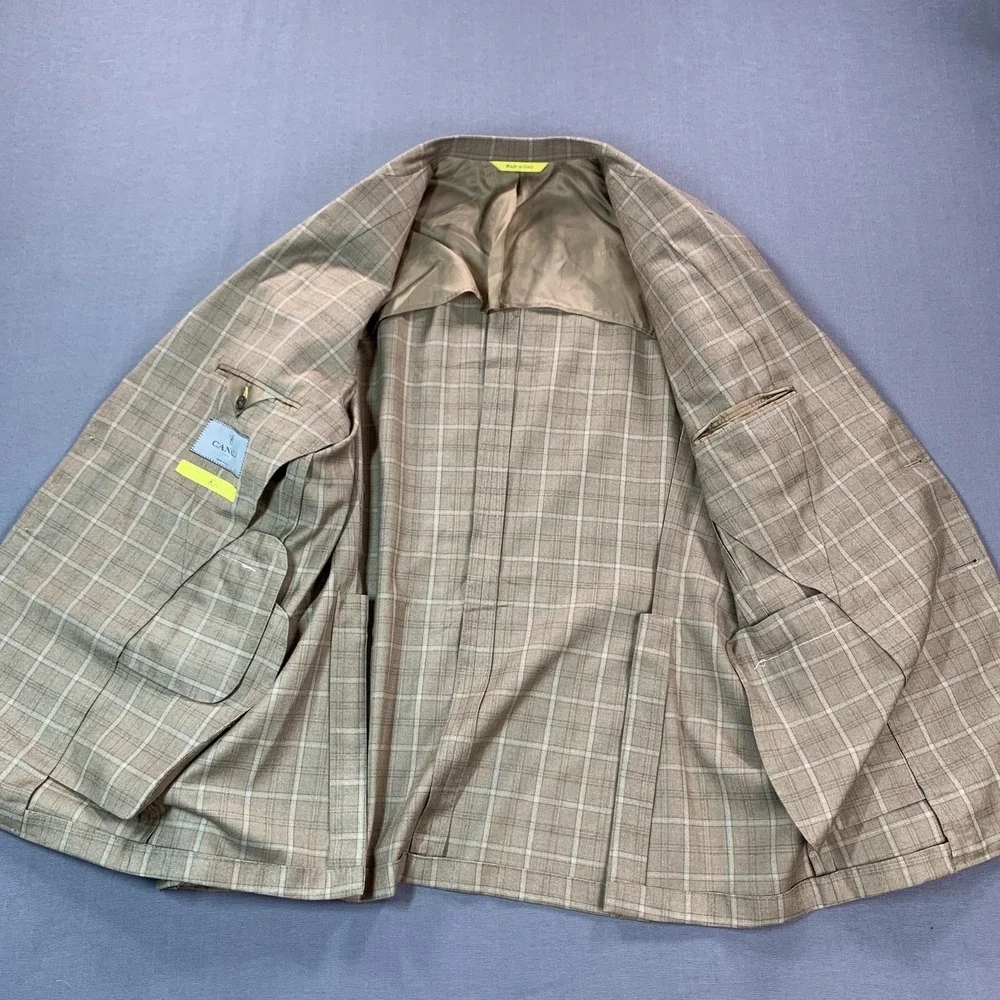 Canali Kei Blazer Mens 56R Brown Windowpane Wool Sport Coat Jacket Made In Italy